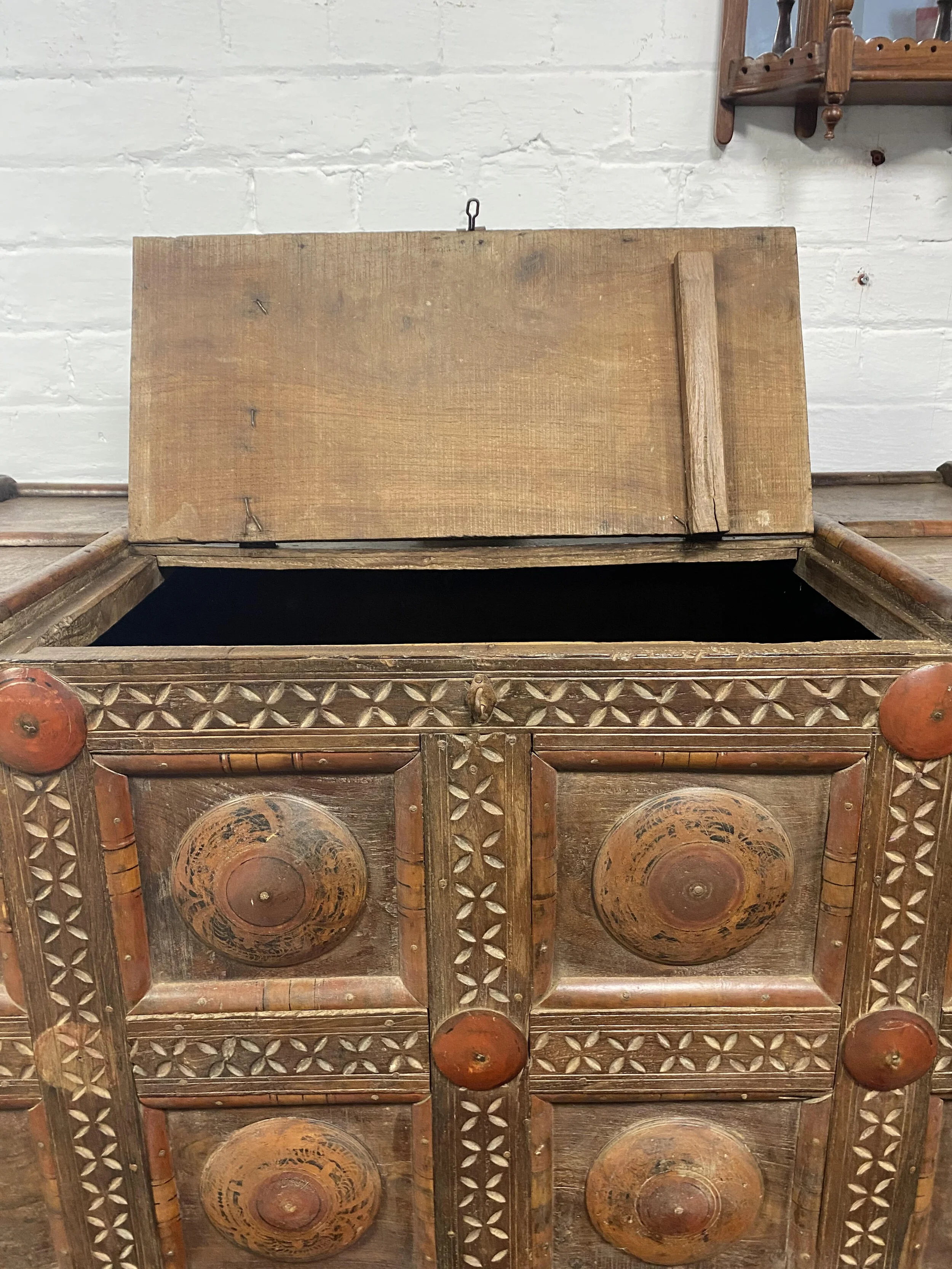 Carved best sale wooden chest
